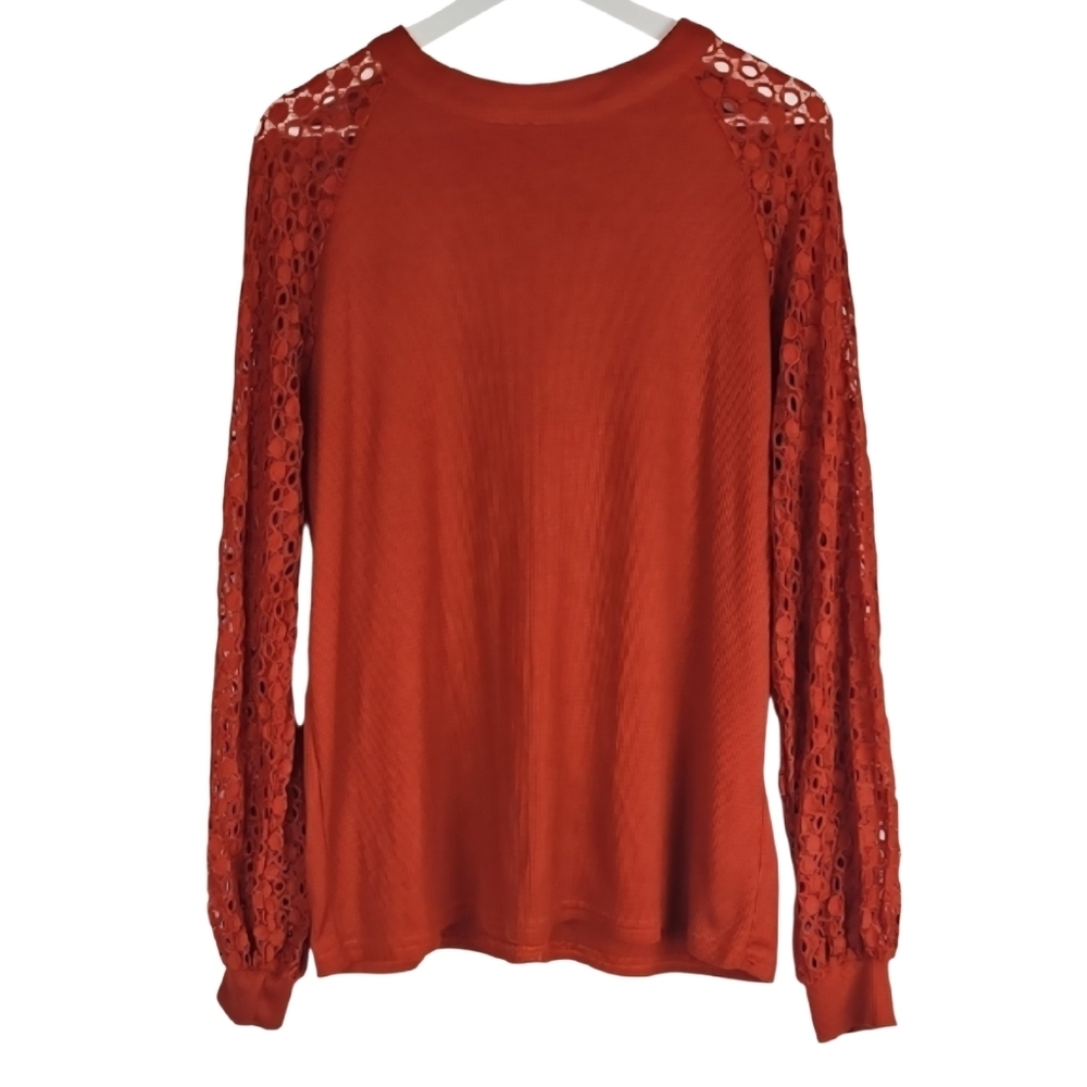 Women's Rust Sweater with Lace Sleeves